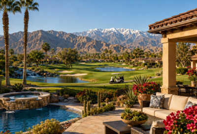 Desert resort view with golf course