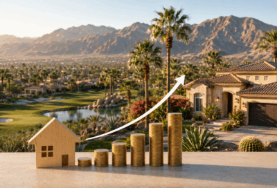 Desert resort with growth symbols
