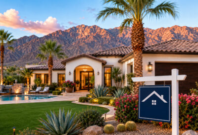 Luxury desert home at sunset