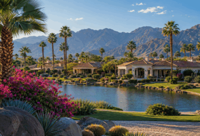 Desert resort by the calm lake